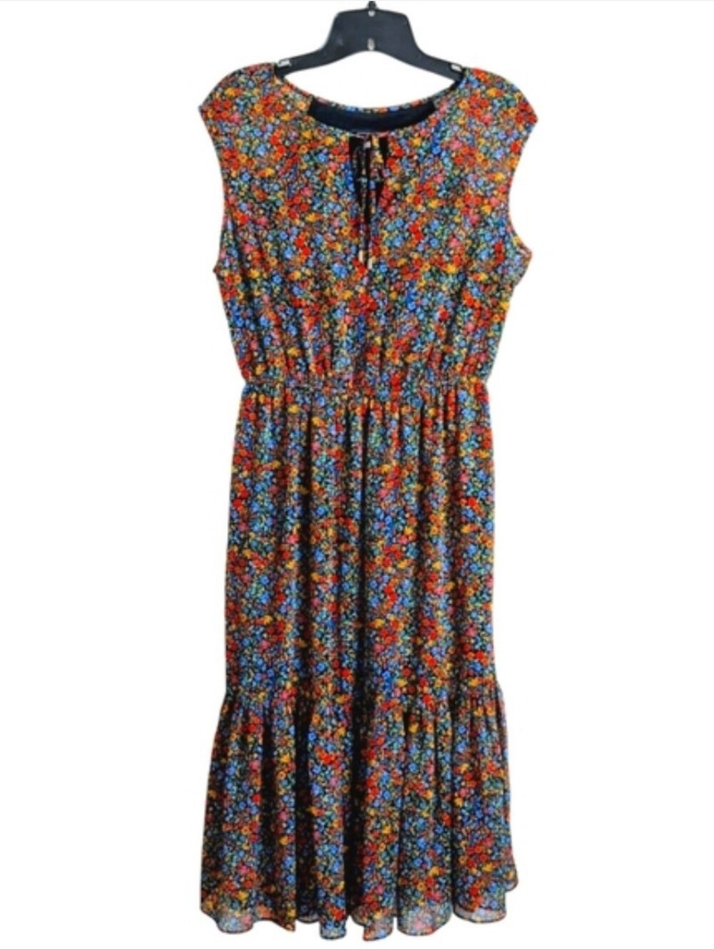 Tommy Hilfiger Ditsy Floral Sleeveless Midi Dress Red Orange 4 Small NWT Preppy